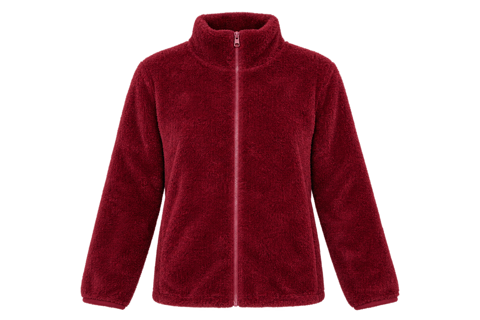  Roman women's burgundy fleece jacket in UK XL. Soft plush texture, high neck and full zip fastening make it ideal for comfortable everyday and winter wear.