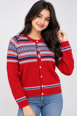 Rose Girls Red Fair Isle Knit Cardigan
