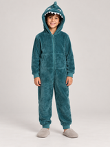 RR Boys Teal Dinosaur Hooded Fleece Onesie