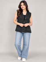 SAPPHIRE Women's Black Textured Knit Sleeveless Cardigan Vest