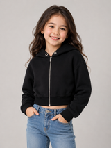 SELECT Black Cropped Hooded Zip-Up Jacket