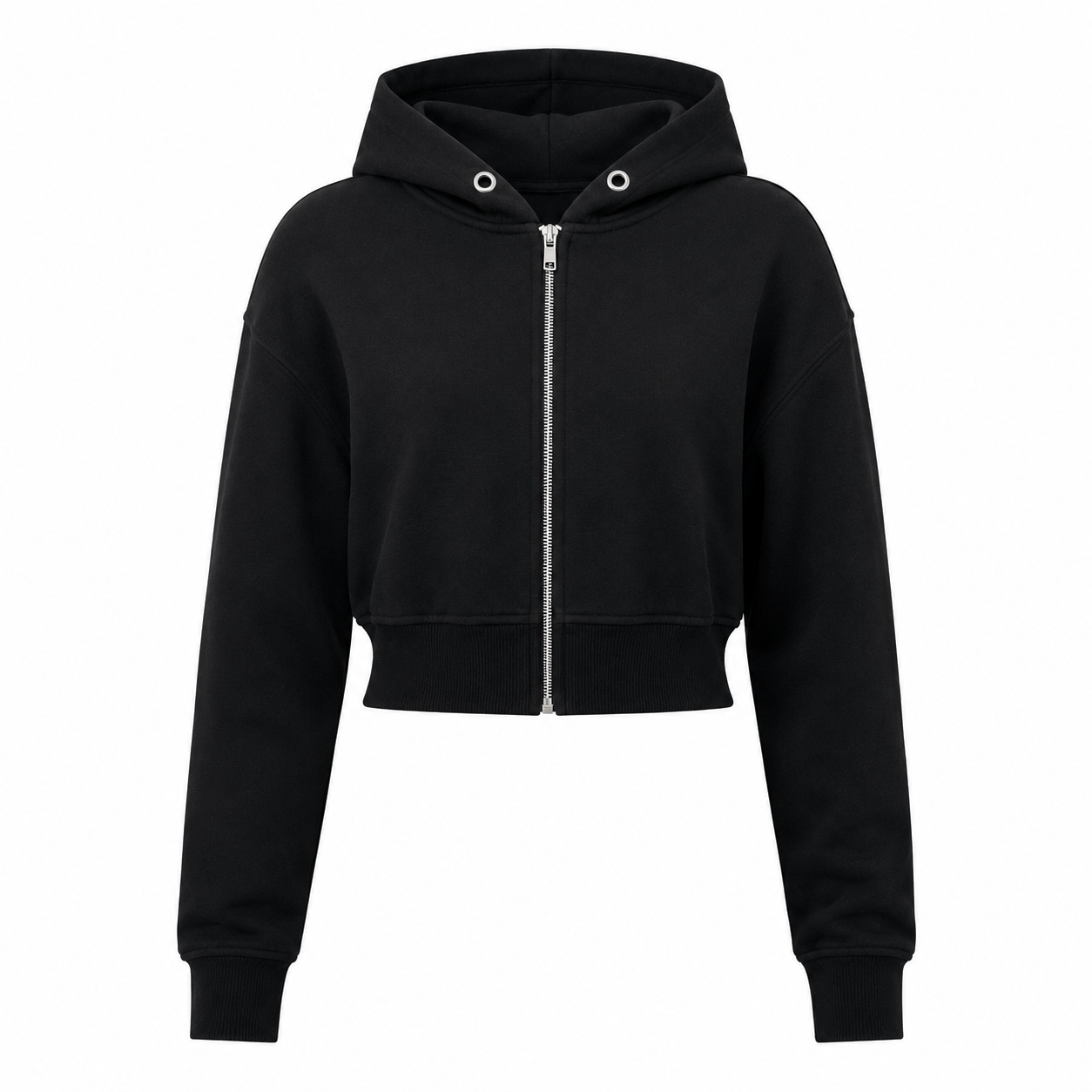  SELECT Black Cropped Hooded Zip-Up Jacket in UK Size M. Stylish casual design with hood, full zip fastening, long sleeves and ribbed trim.