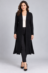 Select Women Black Longline Knit Cardigan with Side Slits
