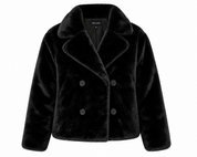  Select Women’s Black Faux Fur Coat in UK Size M. Stylish double-breasted design with a soft plush finish, wide collar and cosy winter appeal.