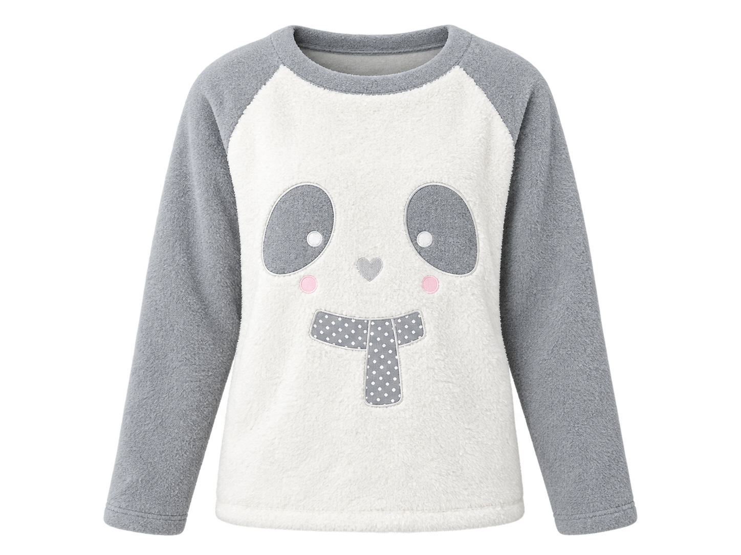  the Selena Secrets Women’s Panda Fleece Sweatshirt in UK Size L. Soft, cozy cream and grey design with a cute panda motif, perfect for casual and winter wear.