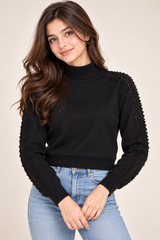 SEO Title JIGSAW Women Black Lace Sleeve High Neck Jumper