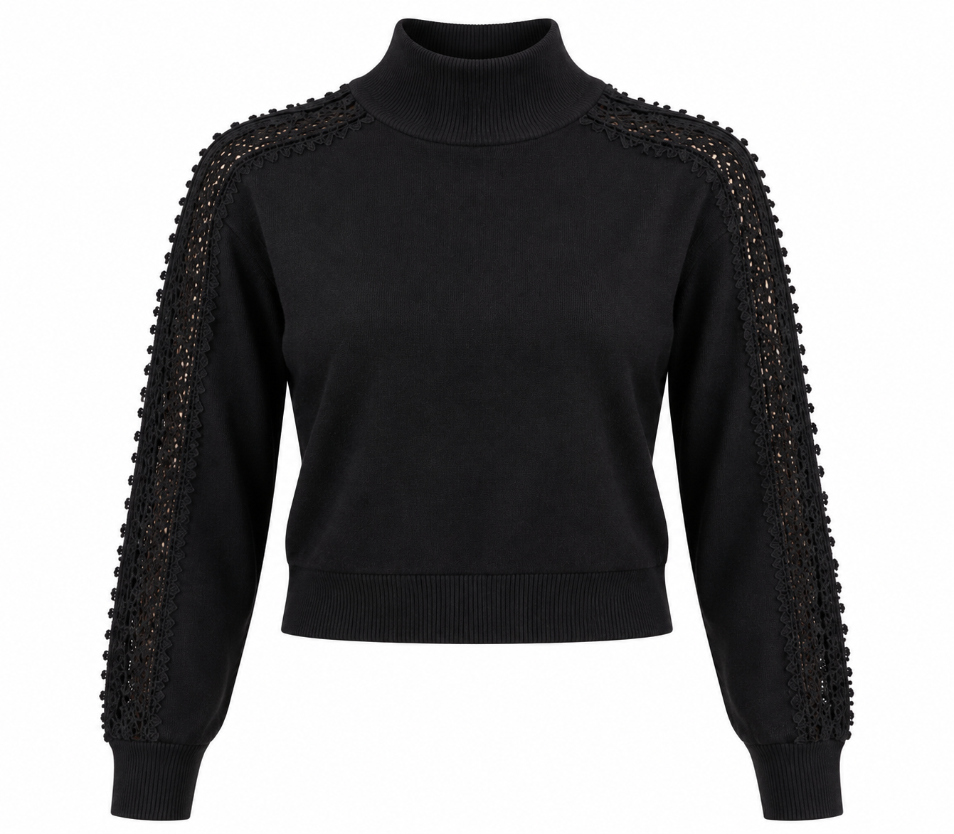 this JIGSAW women’s black lace sleeve high-neck jumper in UK Size S. Elegant, versatile and stylish UK customer return fashion.