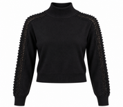 this JIGSAW women’s black lace sleeve high-neck jumper in UK Size S. Elegant, versatile and stylish UK customer return fashion.
