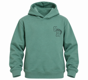  SHEIN boys sage green California hoodie in UK size 11–12 years. Stylish hooded pullover with long sleeves, perfect for casual everyday wear.