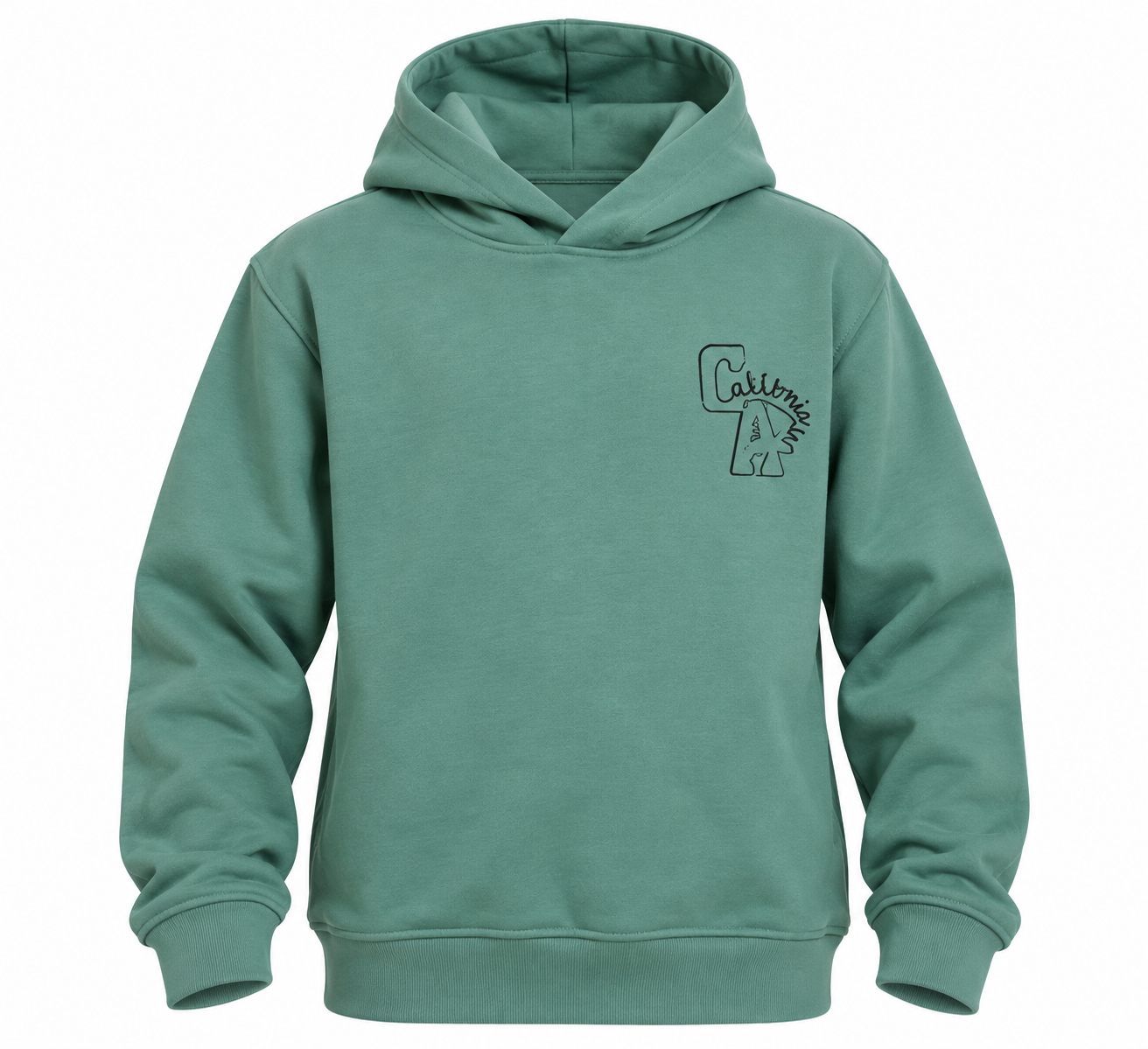  SHEIN boys sage green California hoodie in UK size 11–12 years. Stylish hooded pullover with long sleeves, perfect for casual everyday wear.