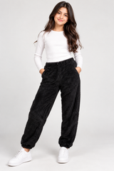 SHEIN Girl Black Fluffy Fleece Joggers