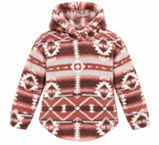  SHEIN Girls’ Aztec Print Teddy Fleece Hoodie in UK Size 4. Soft, warm and cozy hooded pullover with a stylish geometric pattern for winter wear.