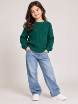 SHEIN Girls Emerald Green Ribbed Knit Jumper