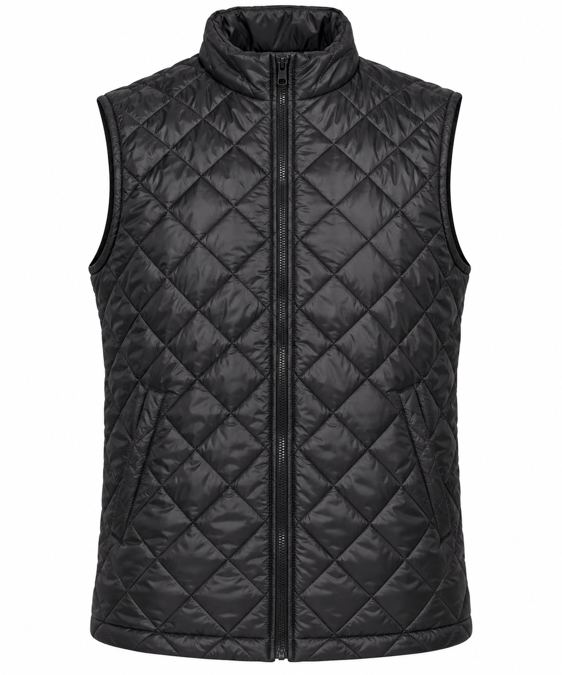 SHEIN Men’s Black Quilted Puffer Gilet in UK Size XL. Stylish sleeveless zip vest with diamond quilting, ideal for casual winter layering.