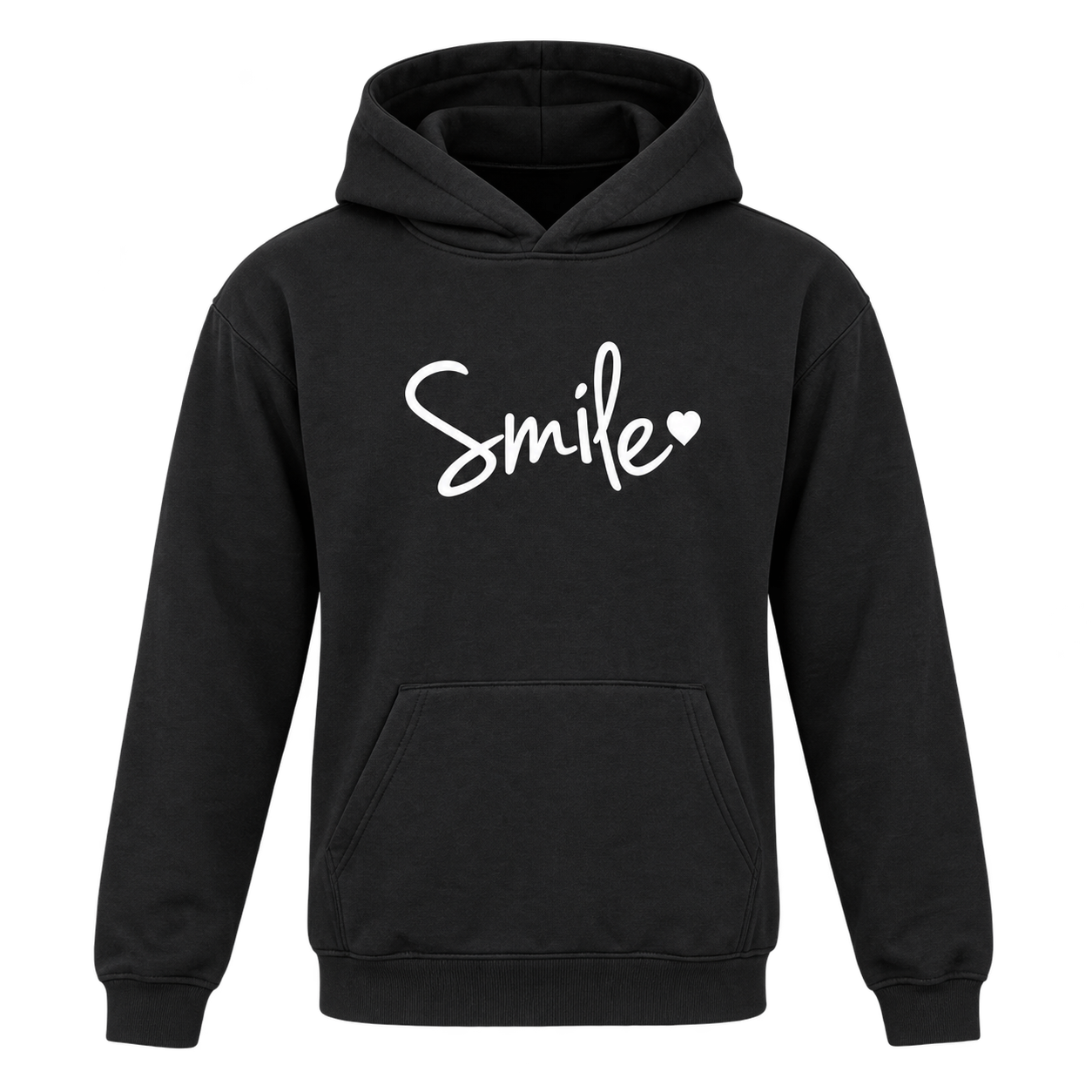  SHEIN Men’s Black “Smile” Graphic Hoodie in UK Size L. Stylish casual hoodie with hood, kangaroo pocket, long sleeves and statement front print.