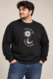  SHEIN men’s black Sun & Moon graphic sweatshirt in UK Size 2XL. Stylish crew neck pullover with long sleeves and celestial print.