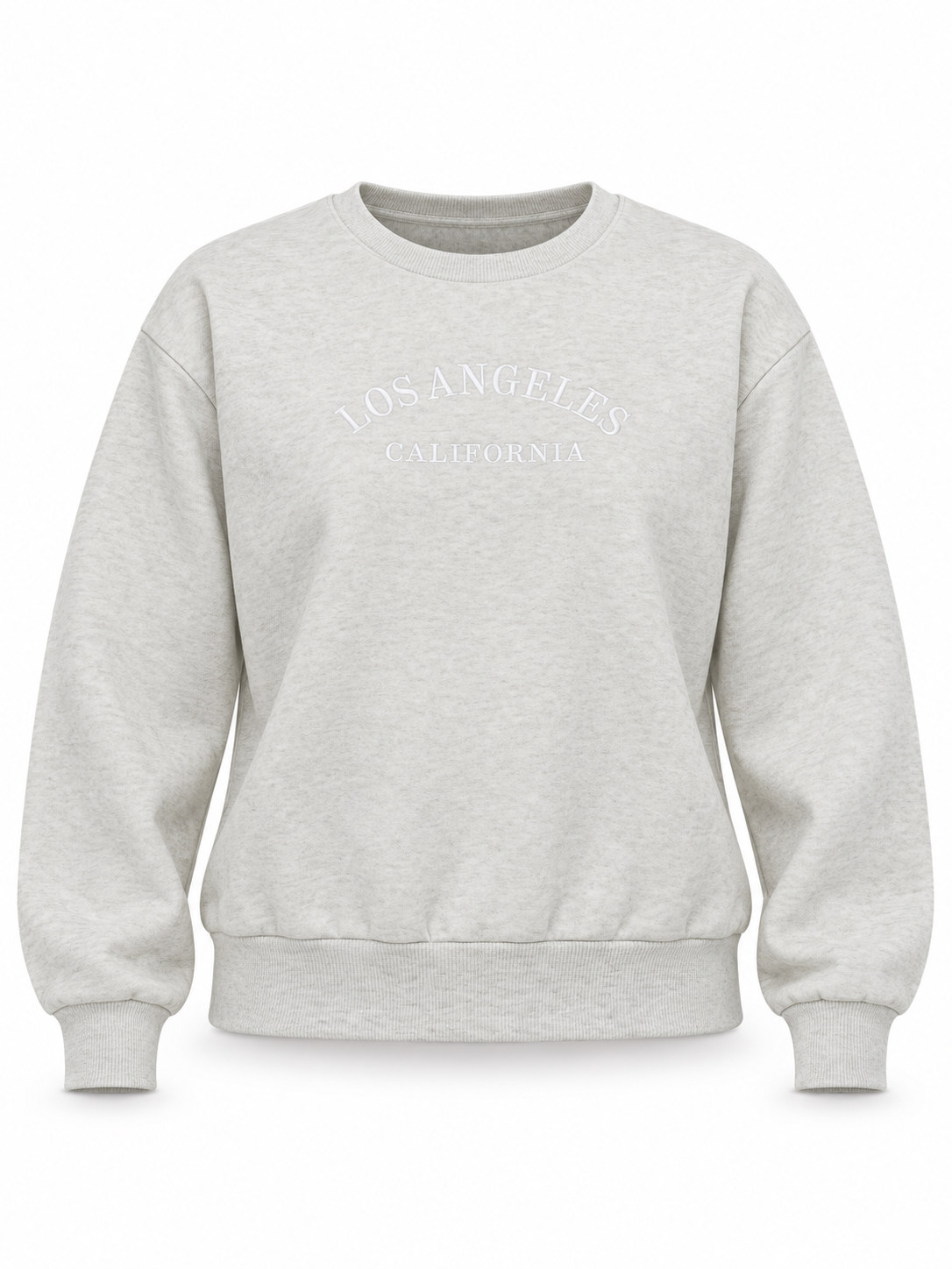   SHEIN men’s light grey Los Angeles sweatshirt in UK M, featuring white chest embroidery, a crew neck and ribbed trims for easy casual style.