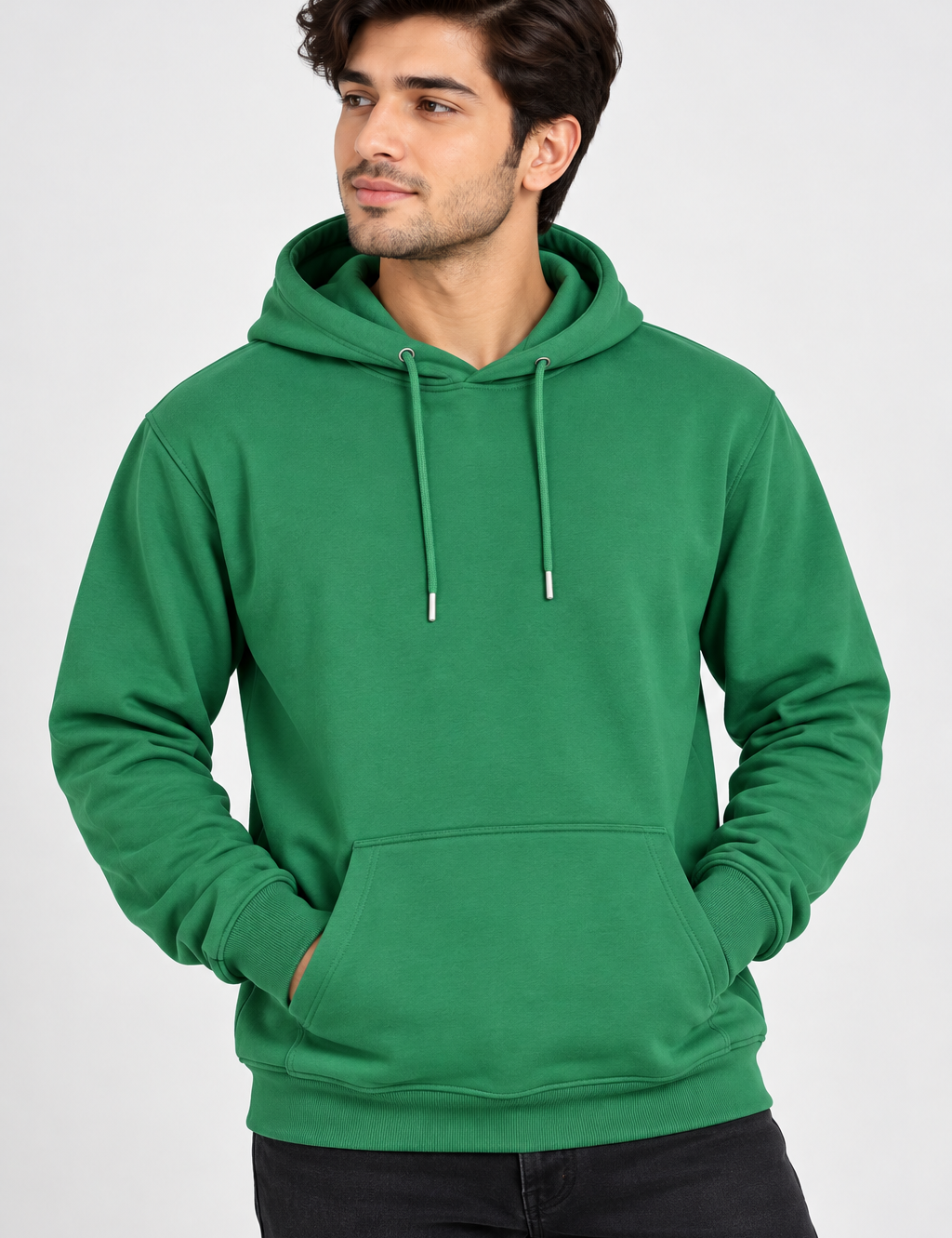 this SHEIN men’s sea green pullover hoodie in UK Size L, featuring long sleeves, drawstring hood, kangaroo pocket and comfortable casual styling.