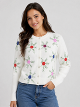 SHEIN White Floral Embroidered Cropped Cardigan