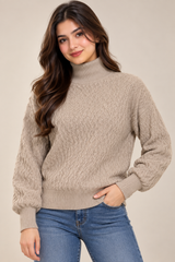 SHEIN Women Beige Cable Knit Turtleneck Jumper