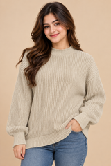 SHEIN Women Beige Ribbed Knit Jumper