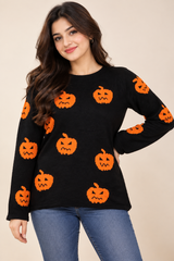 SHEIN Women Black Halloween Pumpkin Print Sweater