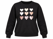  SHEIN women’s black metallic heart print sweatshirt in UK Size 2XL. Stylish crew neck, long sleeves and relaxed fit for comfortable everyday wear.