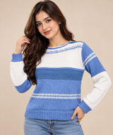 SHEIN Women Blue & White Knitted Jumper