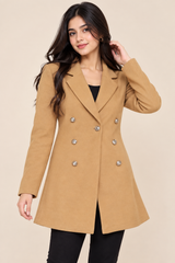 SHEIN Women Camel Double-Breasted Blazer Coat