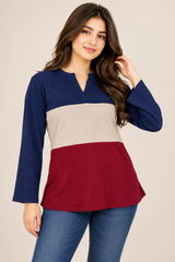 SHEIN Women Colour Block Long Sleeve Tunic Top