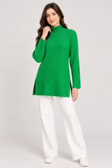 SHEIN Women Green Ribbed Turtleneck Jumper
