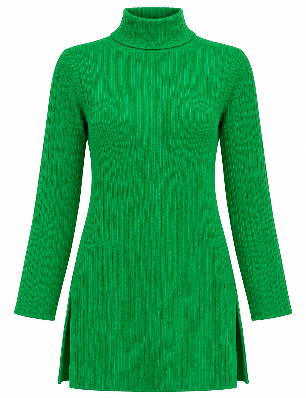   SHEIN green ribbed turtleneck jumper in UK Size L, featuring full sleeves, a straight fit and two side slits. A versatile women's knit for everyday styling.