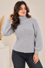  SHEIN women’s grey ribbed turtleneck jumper in UK Size XS, featuring a stylish chest cut-out and balloon sleeves. Original UK customer return.