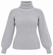  SHEIN women’s grey ribbed turtleneck jumper in UK Size XS, featuring a stylish chest cut-out and balloon sleeves. Original UK customer return.