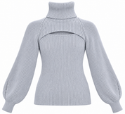  SHEIN women’s grey ribbed turtleneck jumper in UK Size XS, featuring a stylish chest cut-out and balloon sleeves. Original UK customer return.