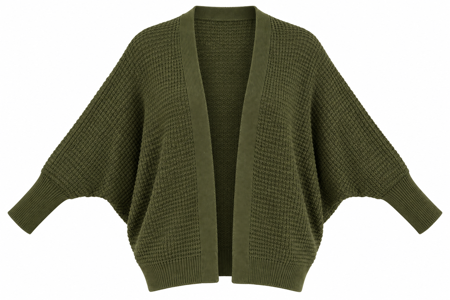  SHEIN women’s olive green oversized knit cardigan in UK Size L. Cosy textured knit with an open front and relaxed fit, ideal for everyday layering.