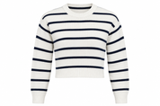  SHEIN women’s cream and navy striped cropped knit sweater in UK XS. Stylish crew neck, long sleeves and ribbed finish for versatile everyday wear.
