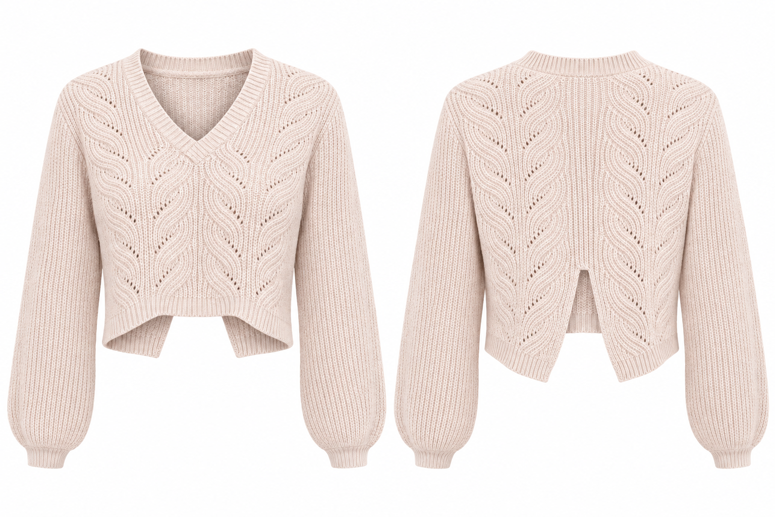  SHEIN women’s cream cable knit cropped sweater, UK size M. Stylish V-neck, long sleeves and textured knit design, perfect for casual outfits.