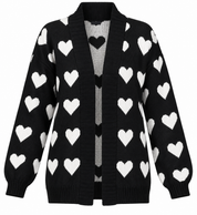  Signature Women's Black & White Heart Print Knitted Cardigan in UK Size L. Cozy open-front design, stylish heart pattern and comfortable everyday fit.