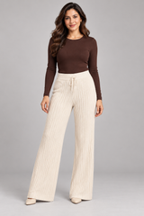 Simply Be Cream Ribbed Knit Wide Leg Trousers