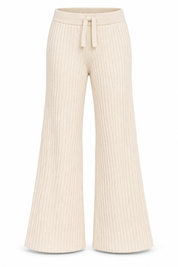  Simply Be cream ribbed knit wide leg trousers in UK size 20/22, featuring an elasticated drawstring waist for easy everyday styling.