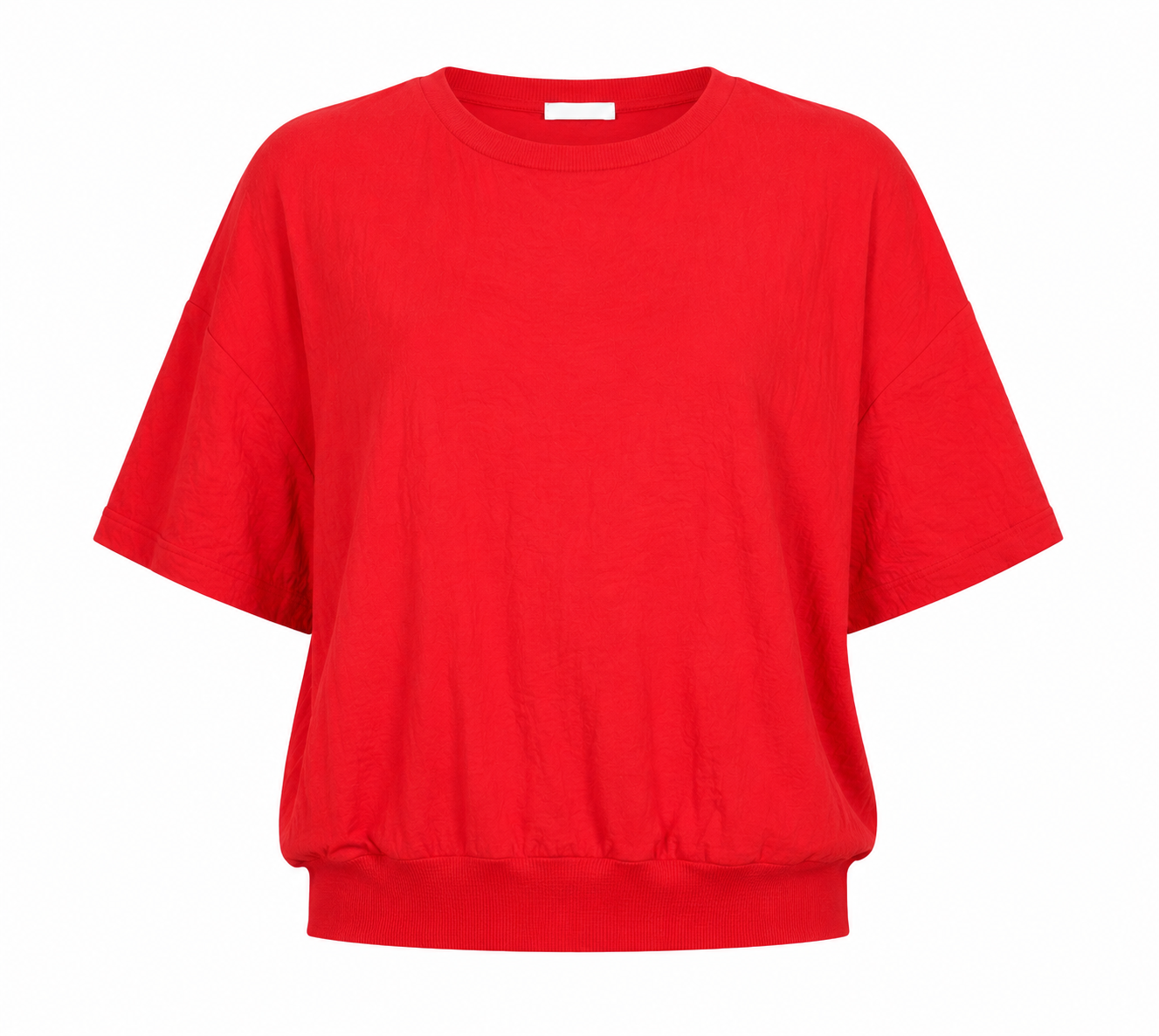  Simply Stock Shop red short sleeve top for women in UK Size M. Relaxed casual fit with crew neckline and ribbed hem, perfect for everyday styling.