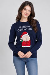 Soul Star Women Navy Christmas Graphic Knit Jumper