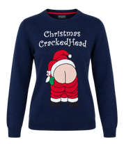 Soul Star women’s navy Christmas graphic knit jumper in UK size L. Featuring a fun Santa design, long sleeves and cosy winter style.