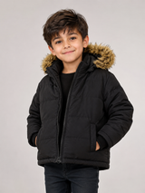 SOULCAL Black Faux Fur Hooded Puffer Jacket