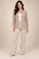 South Women Beige Open Front Knit Cardigan