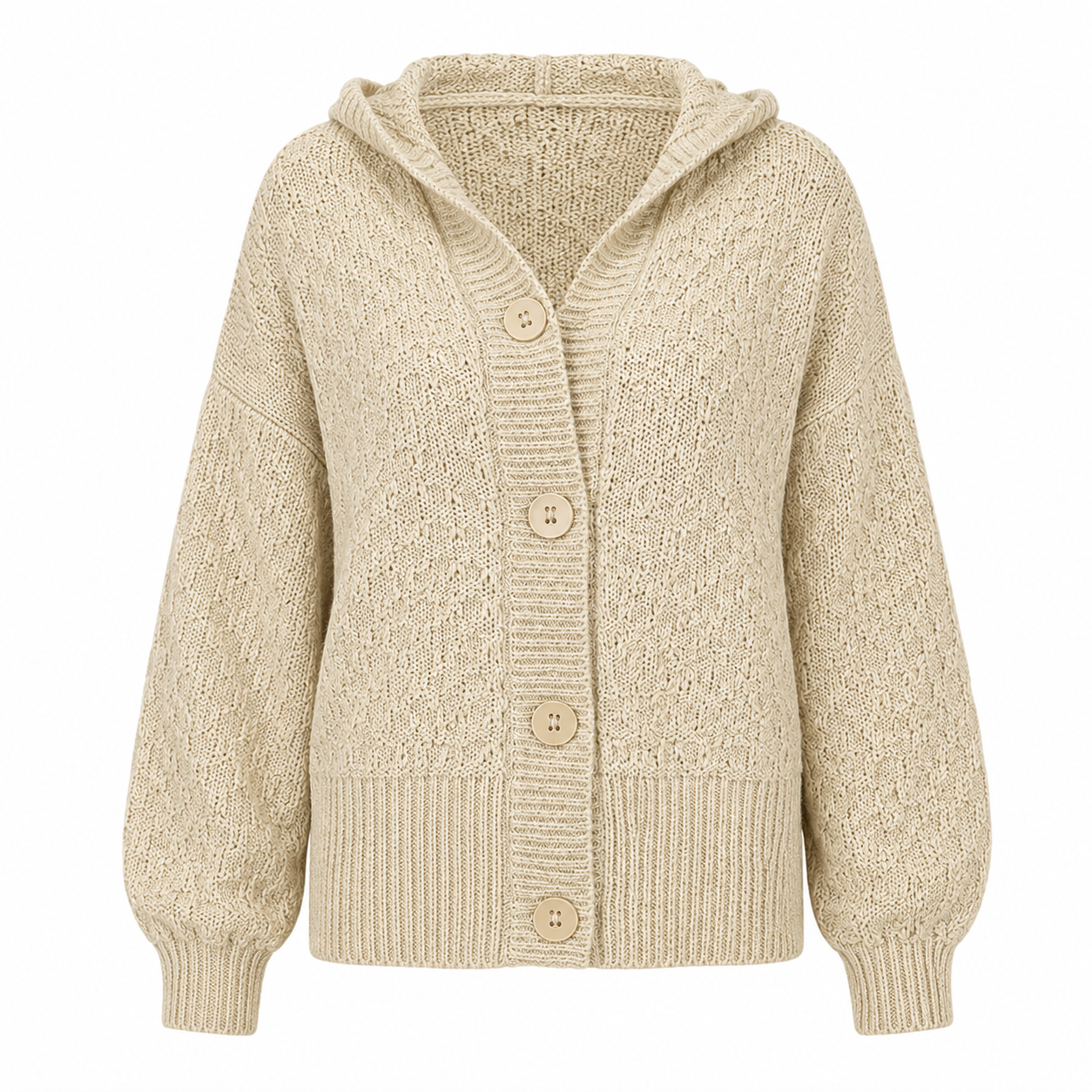  South Women's Cream Knitted Hooded Cardigan in UK XXL. Cozy textured knit, button-front design and versatile neutral colour, perfect for casual everyday wear.