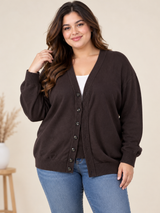 Southbay Women Dark Brown V-Neck Button-Up Knit Cardigan