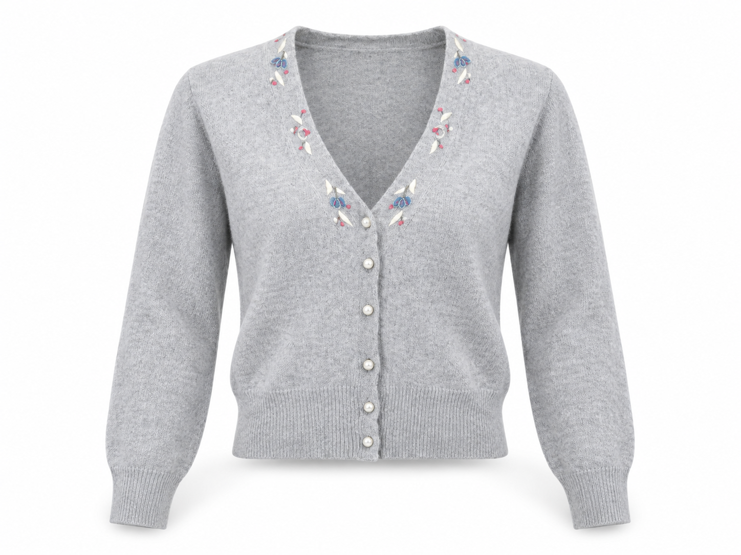  this St Michael light grey embroidered knit cardigan in UK Size S. Soft, stylish and perfect for effortless everyday layering.