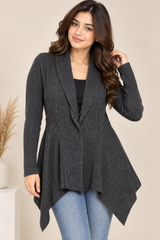 STREETWEAR Women Charcoal Ribbed Asymmetric Cardigan